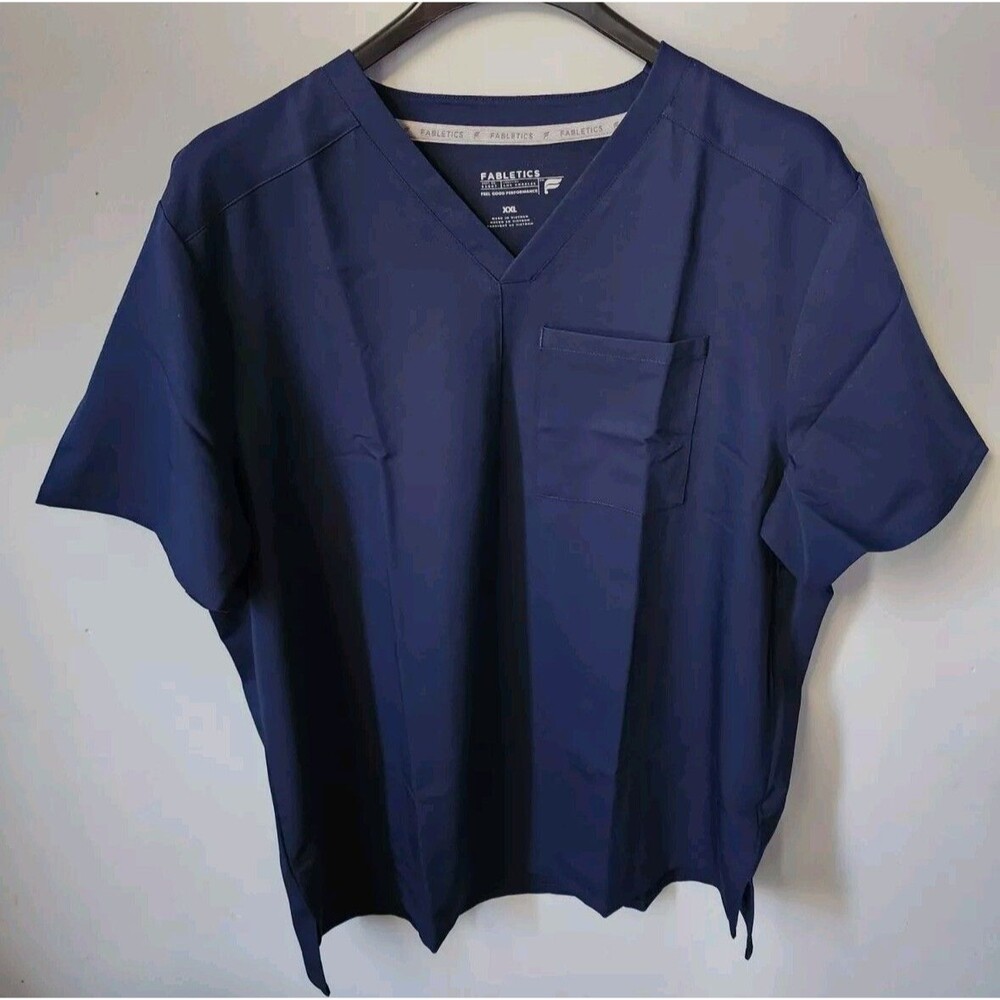 Fabletics Shirt Mens XXL Navy Helix Scrub Top V Neck Relaxed Chest Pocket New